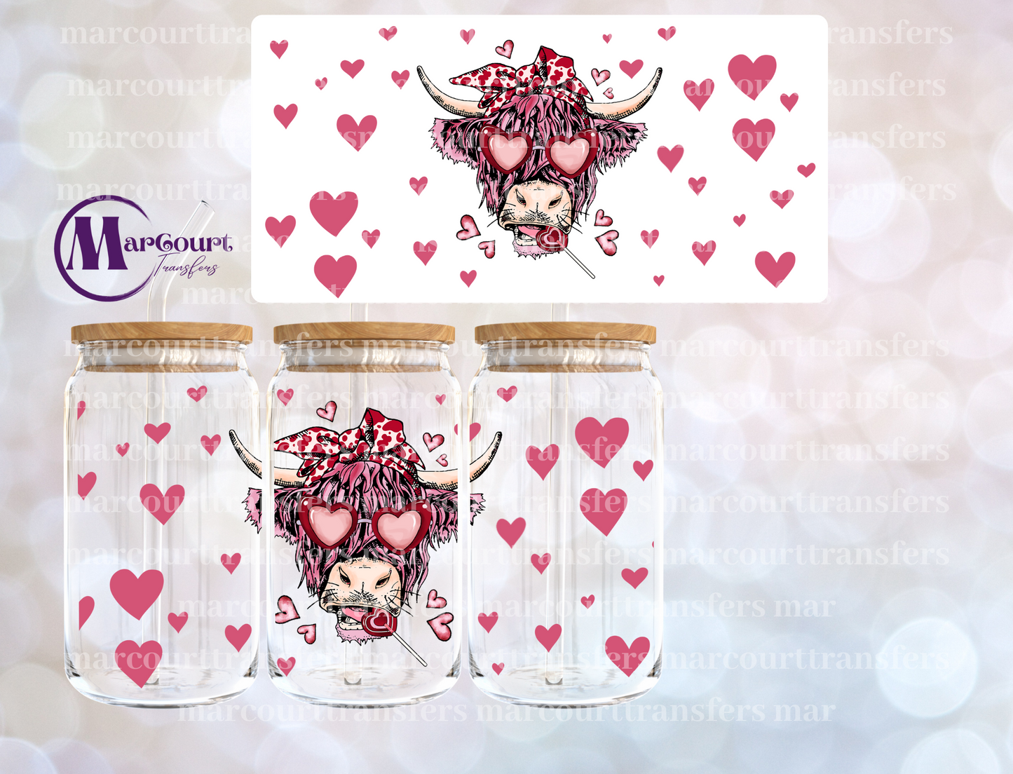 HIGHLAND COW VALENTINE-16 0Z-UV DTF CUP WRAP