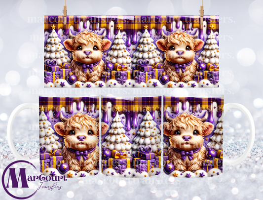 HIGHLAND COW PURPLE PLAID DRIP-MUG TRANSFER