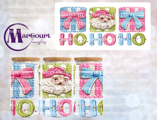 HO HO HO FAUX YARN SANTA AND BOWS-16 0Z-UV DTF CUP WRAP
