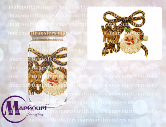 HO HO HO FAUX CHEETAH BOW N SANTA-DECAL-UV DTF CUP WRAP