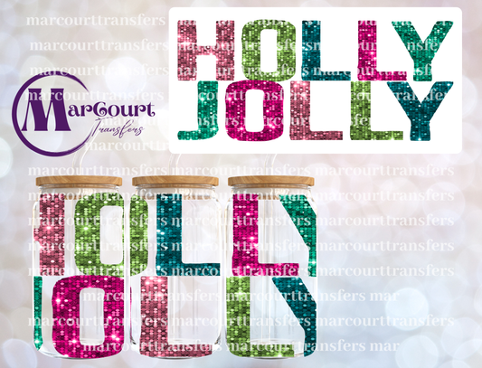 HOLLY JOLLY SEQUINS-16 0Z-UV DTF CUP WRAP