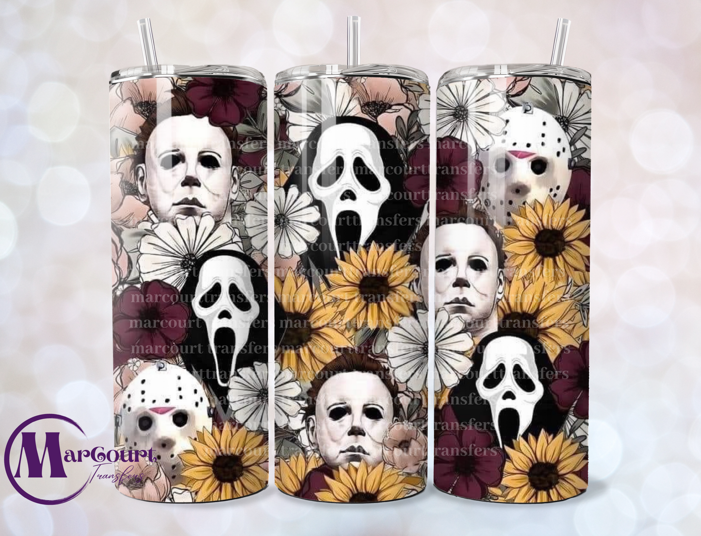 HORROR CHARACTERS IN FLOWERS-SKINNY TUMBLER TRANSFER