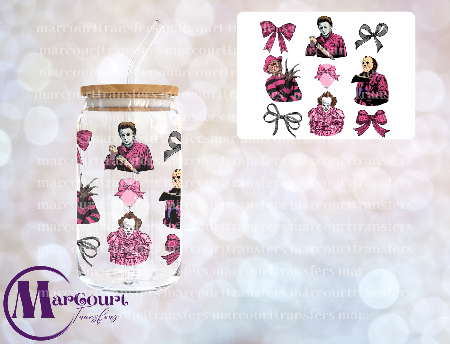 HORROR GUYS COQUETTE PINK 1-DECAL-UV DTF CUP WRAP