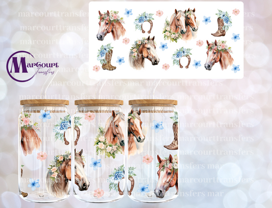 HORSES AND FLORAL-16 0Z-UV DTF CUP WRAP