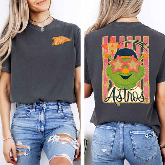 DTF-HOUSTON ASTROS MASCOT FAUX GLITTER FRONT AND BACK