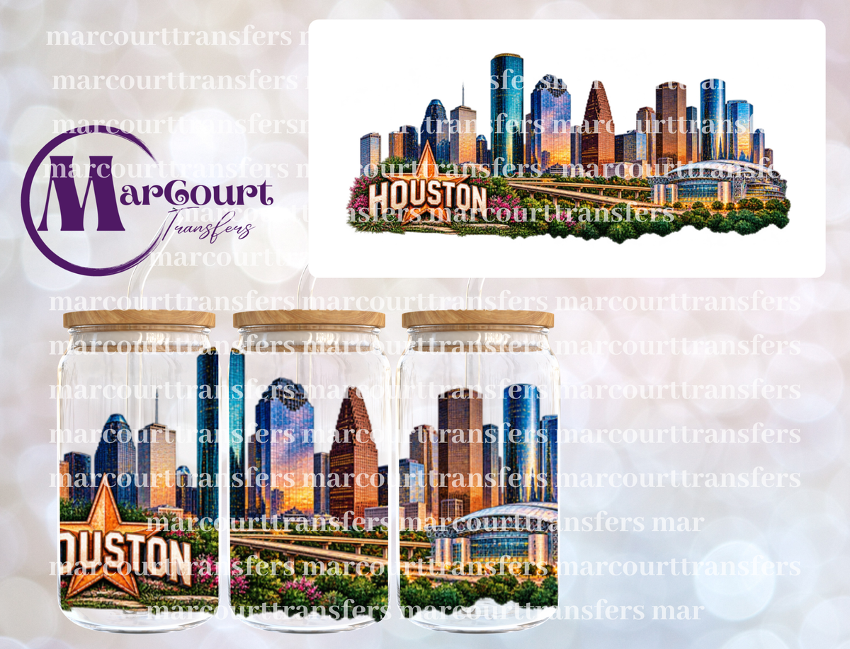HOUSTON SKYLINE-16 0Z-UV DTF CUP WRAP