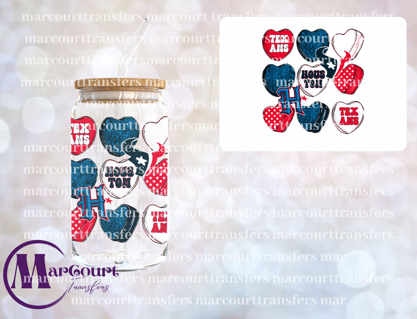 HOUSTON TEXANS CONVERSATION HEARTS-DECAL-UV DTF CUP WRAP