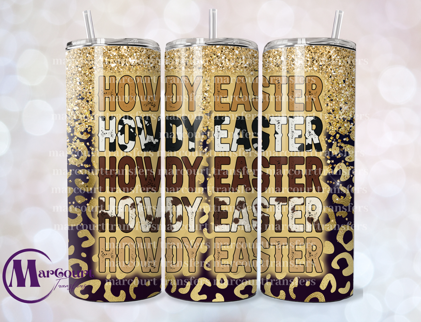 HOWDY EASTER LEOPARD GLITTER-SKINNY TUMBLER TRANSFER (SUBLIMATION)