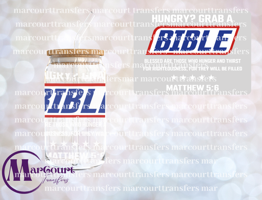 HUNGRY GRAB A BIBLE WHITE-UV DTF CUP WRAP