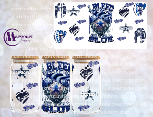 I BLEED SILVER AND BLUE COWBOYS-16 OZ- UV DTF CUP WRAP