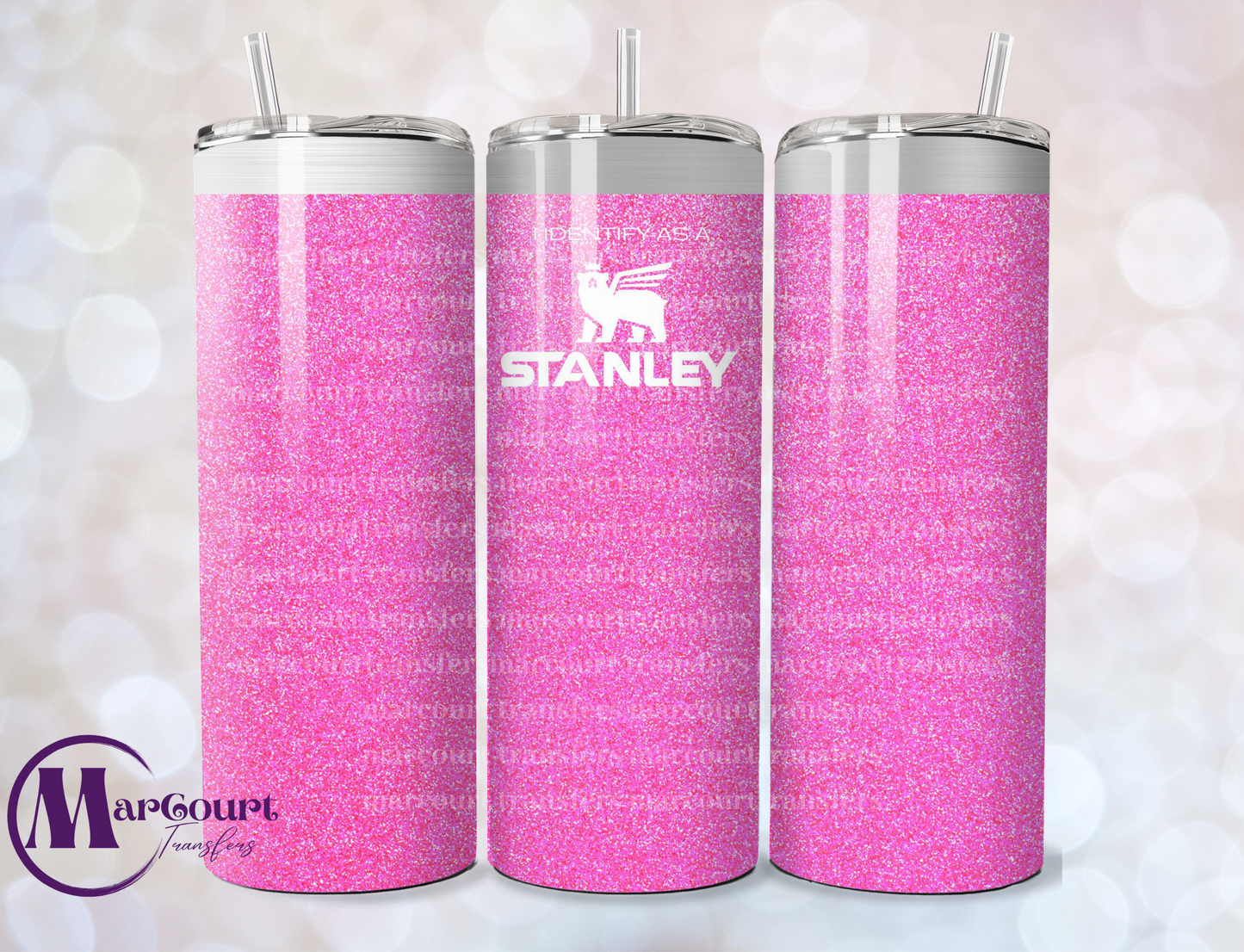 I IDENTIFY AS A STANLEY PINK GLITTER-SKINNY TUMBLER TRANSFER