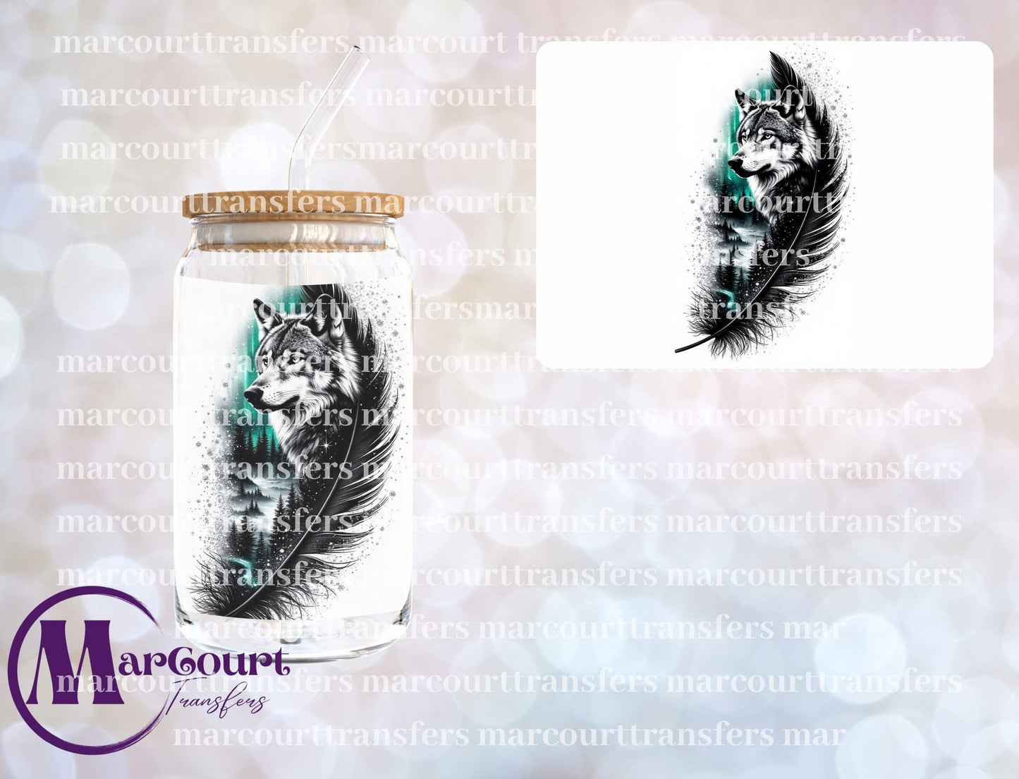 WOLF AND FEATHER-UV DTF CUP WRAP