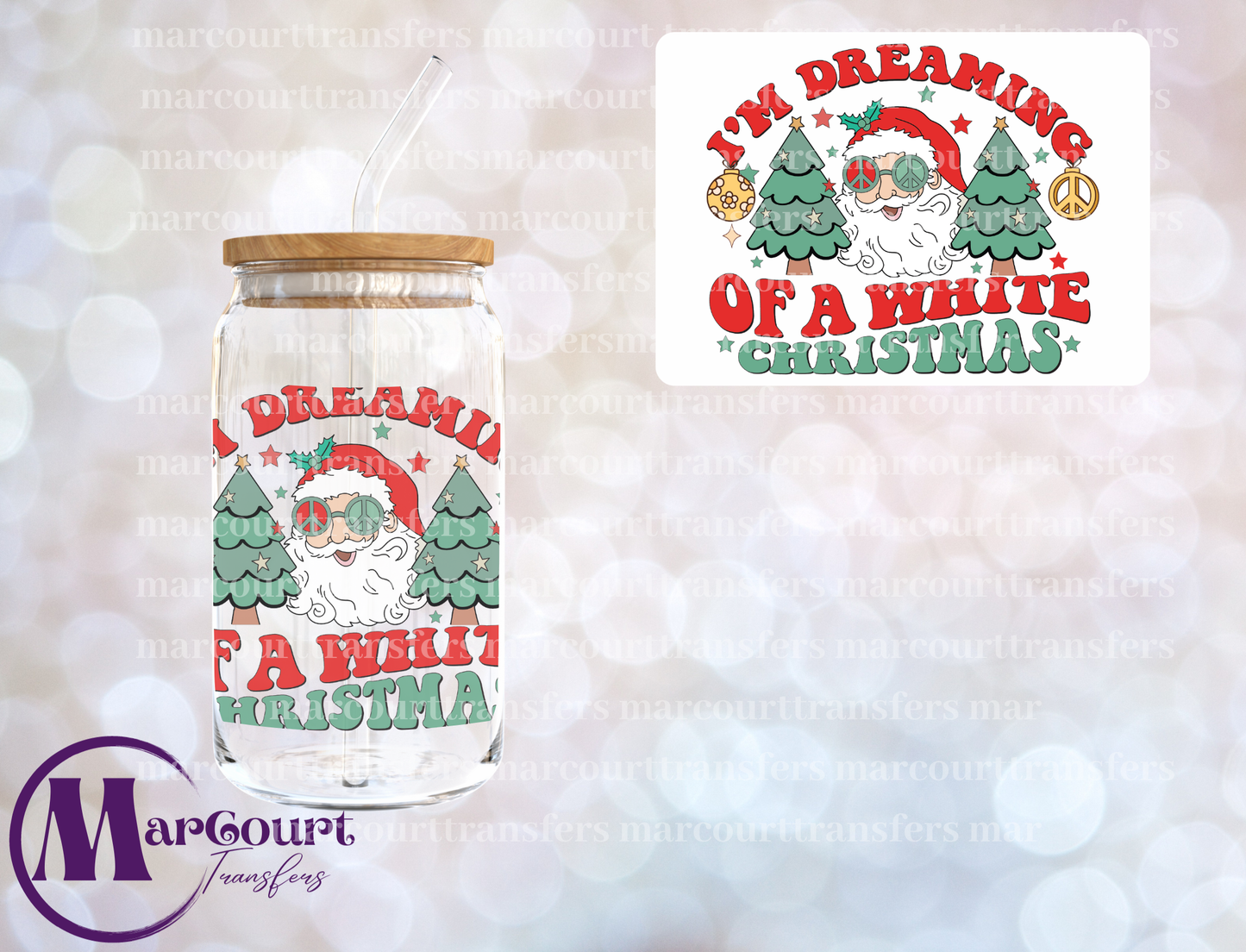 I'M DREAMING OF A WHITE CHRISTMAS PEACE SANTA-DECAL-UV DTF CUP WRAP