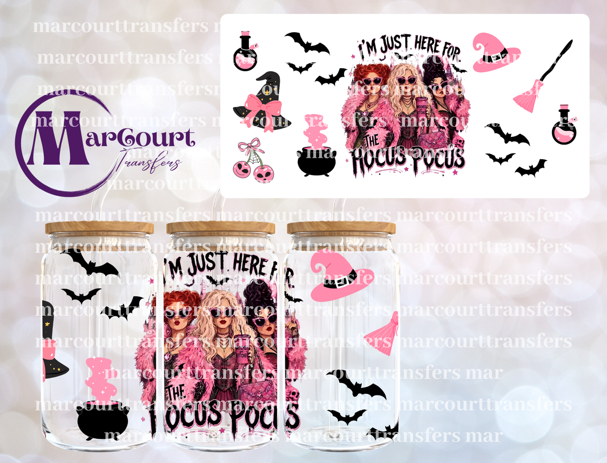I'M JUST HERE FOR THE HOCUS POCUS PINK-16 0Z-UV DTF CUP WRAP