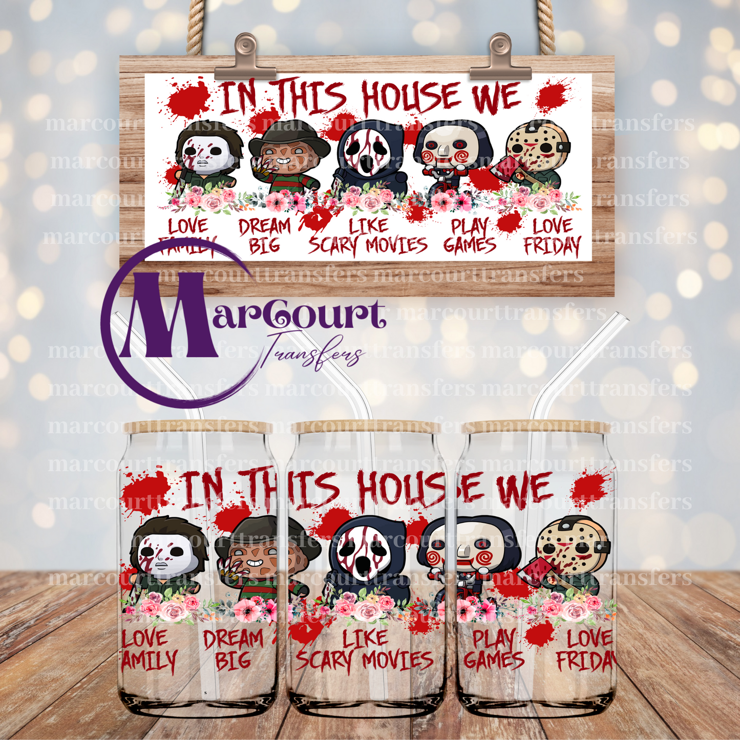 IN THIS HOUSE HORRORS-16 0Z-UV DTF CUP WRAP