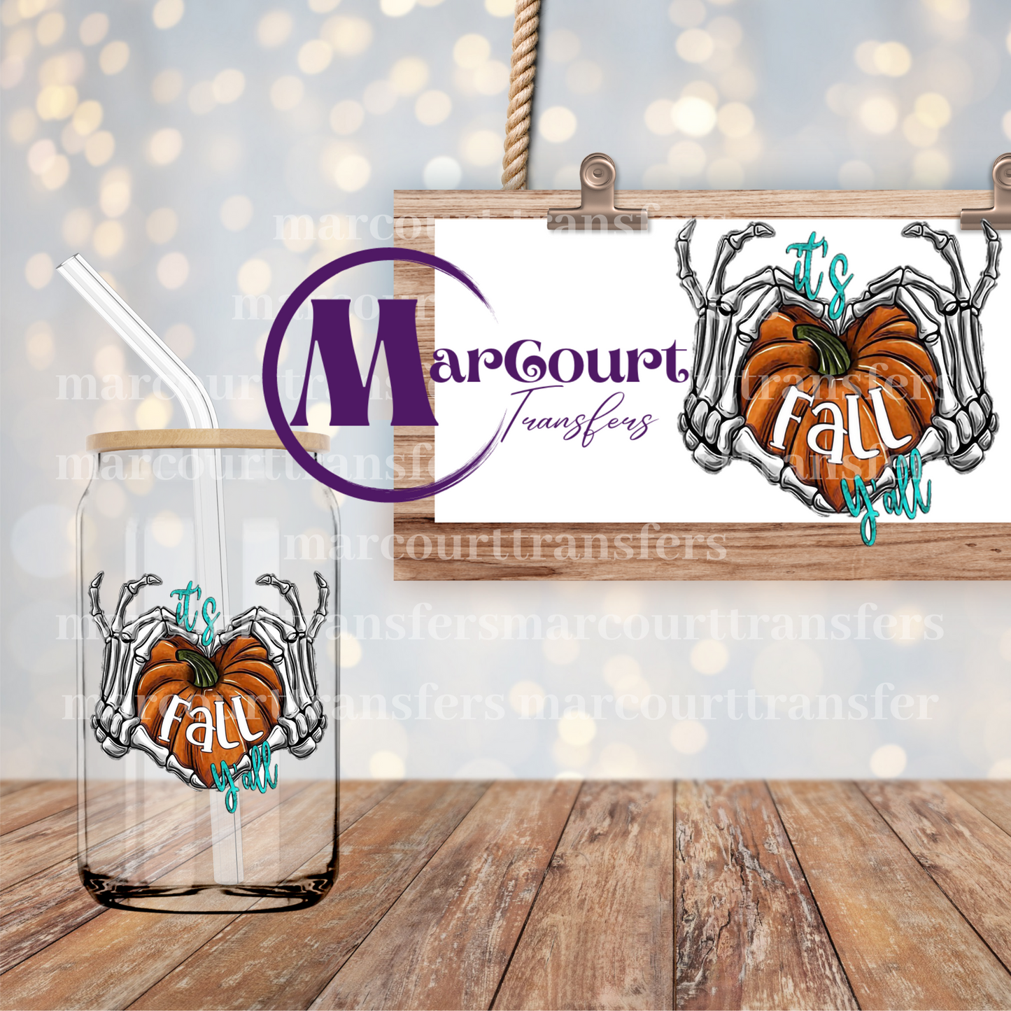 IT'S FALL YALL SKELLY HANDS PUMPKIN HEART-DECAL-UV DTF CUP WRAP