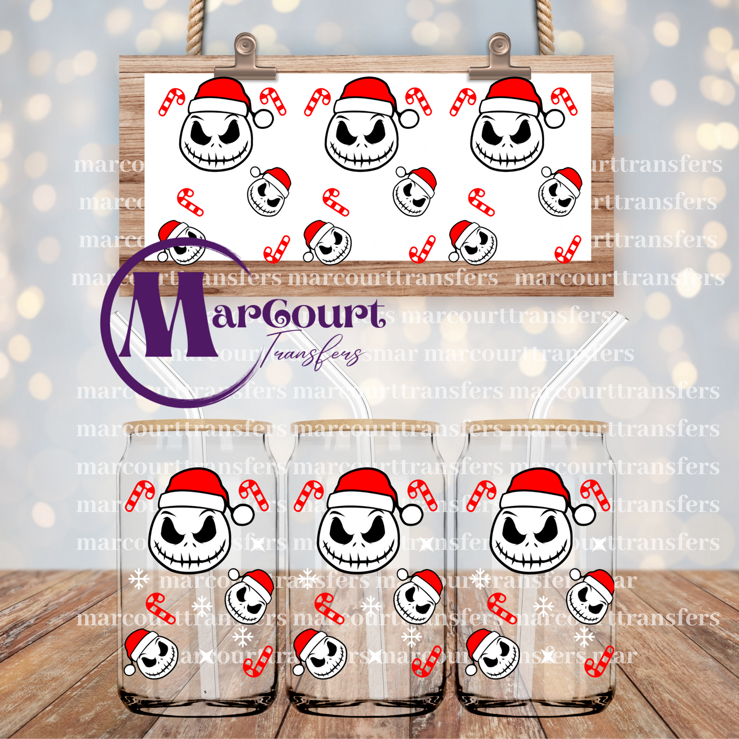 JACK SKELLINGTON WITH BIG SANTA HEADS-16 0Z-UV DTF CUP WRAP