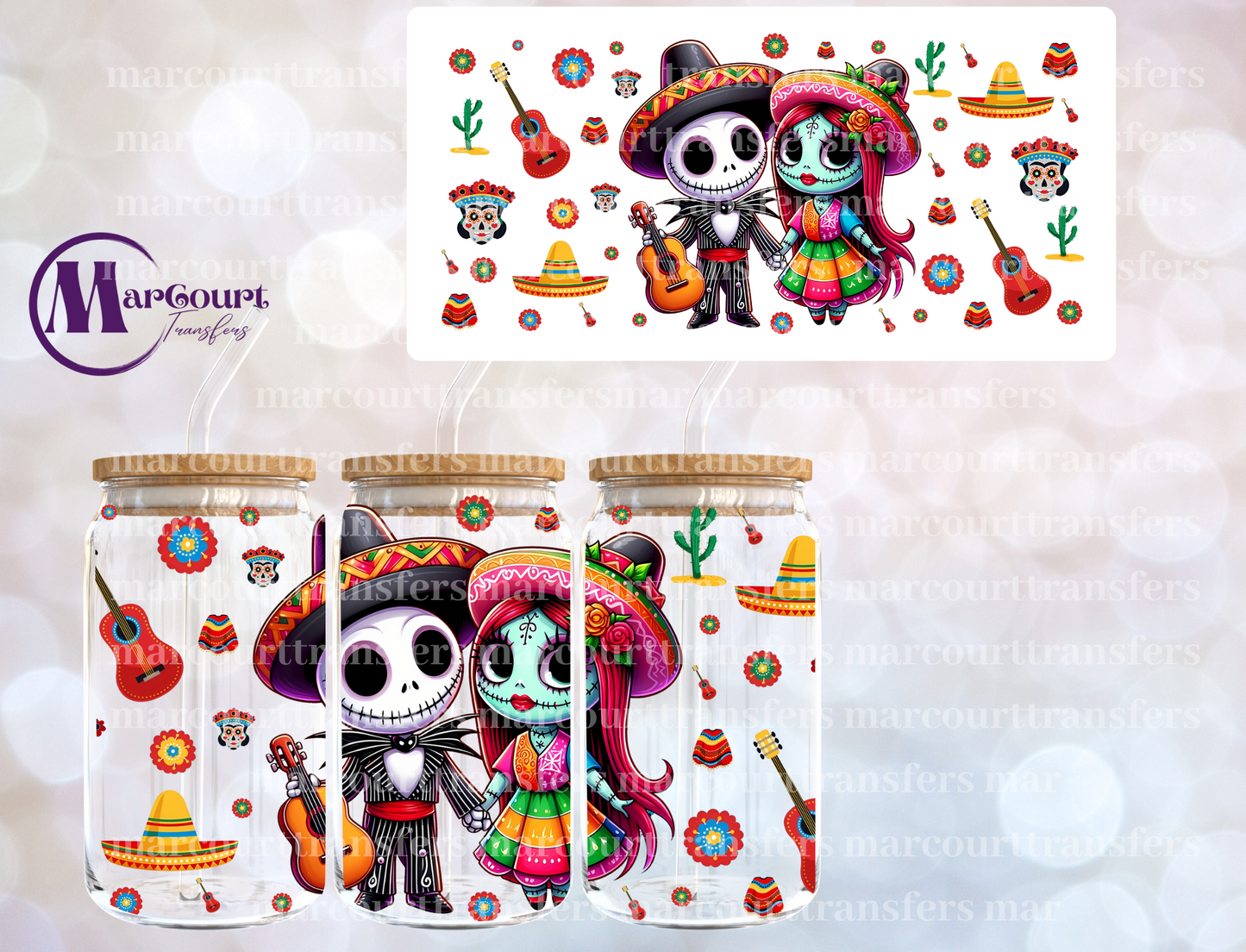 JACK AND SALLY LATIN FUN-16 0Z-UV DTF CUP WRAP