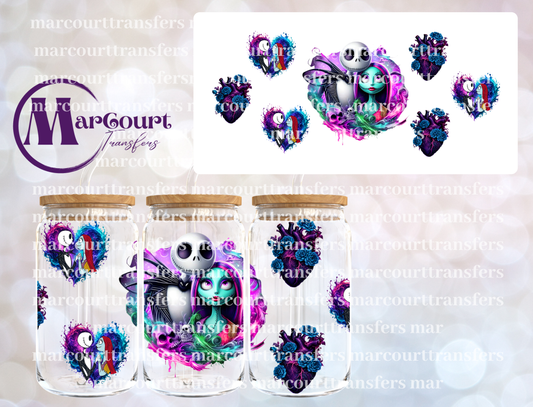 JACK AND SALLY PURPLE HEARTS-16 0Z-UV DTF CUP WRAP