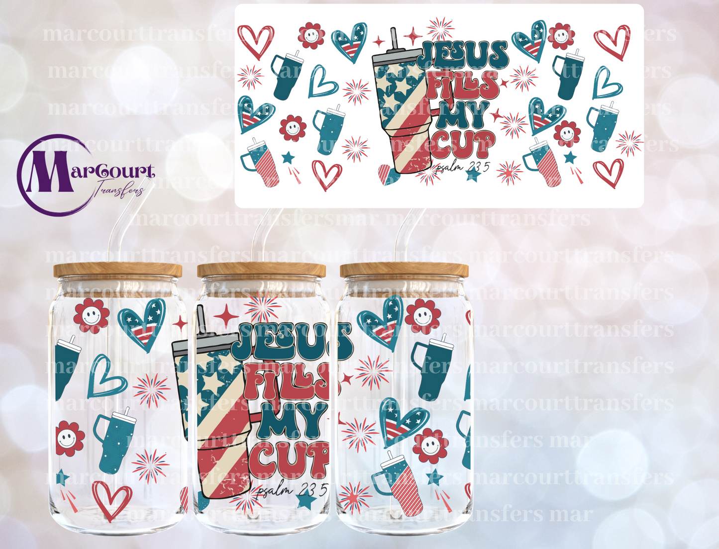 JESUS FILLS MY CUP PSALMS-16 0Z-UV DTF CUP WRAP