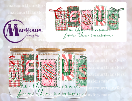 JESUS IS THE REASON FOR THE SEASON PREPPY-16 0Z-UV DTF CUP WRAP