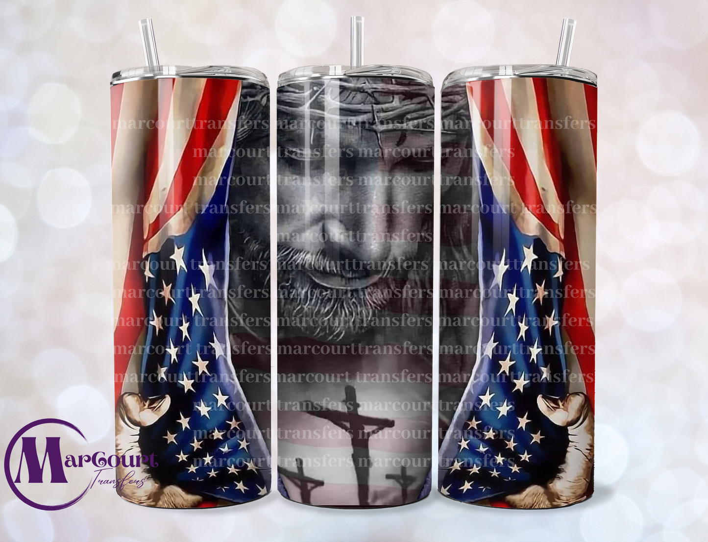 JESUS WITH FLAG- SKINNY TUMBLER TRANSFER