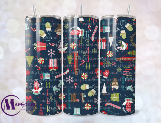 JINGLE MERRY CHRISTMAS DESIGN-SKINNY TUMBLER TRANSFER