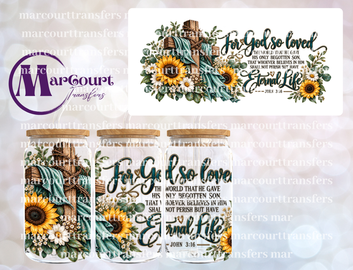 JOHN 3:16 FLORAL CROSS-16 0Z-UV DTF CUP WRAP