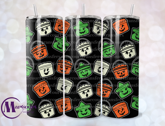 BOO BUCKETS BLACK BACKGROUND-SKINNY TUMBLER TRANSFER