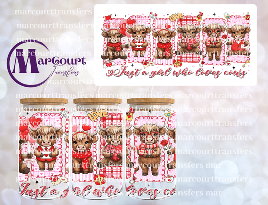 JUST A GIRL WHO LOVES COW VALENTINE STAMPS-16 0Z-UV DTF CUP WRAP