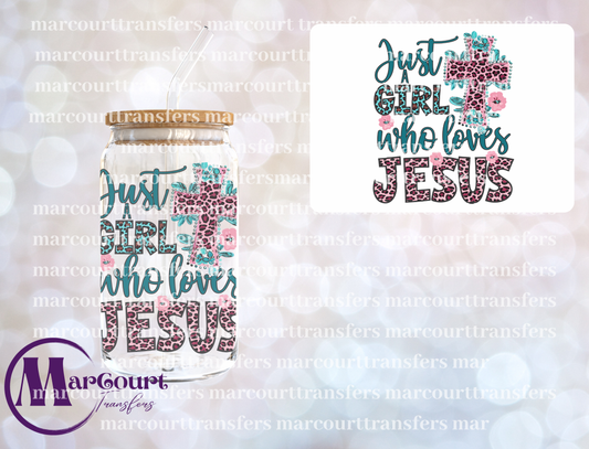 JUST A GIRL WHO LOVES JESUS LEOPARD-DECAL-UV DTF CUP WRAP