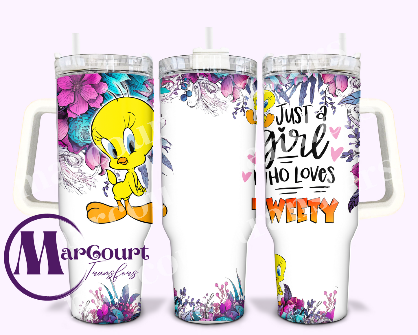 JUST A GIRL WHO LOVES TWEETY-40 0Z-UV DTF CUP WRAP