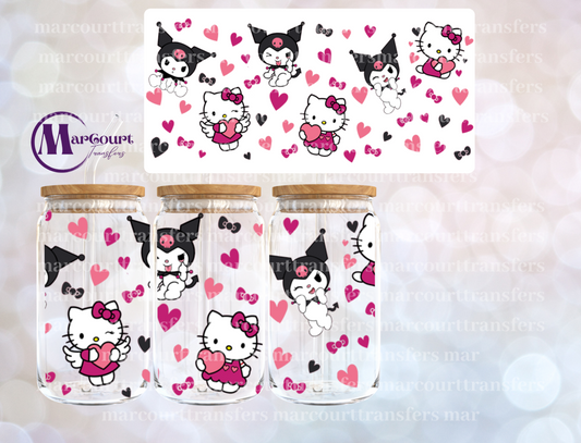 KAWAII KITTY VALENTINE-16 0Z-UV DTF CUP WRAP *RTS