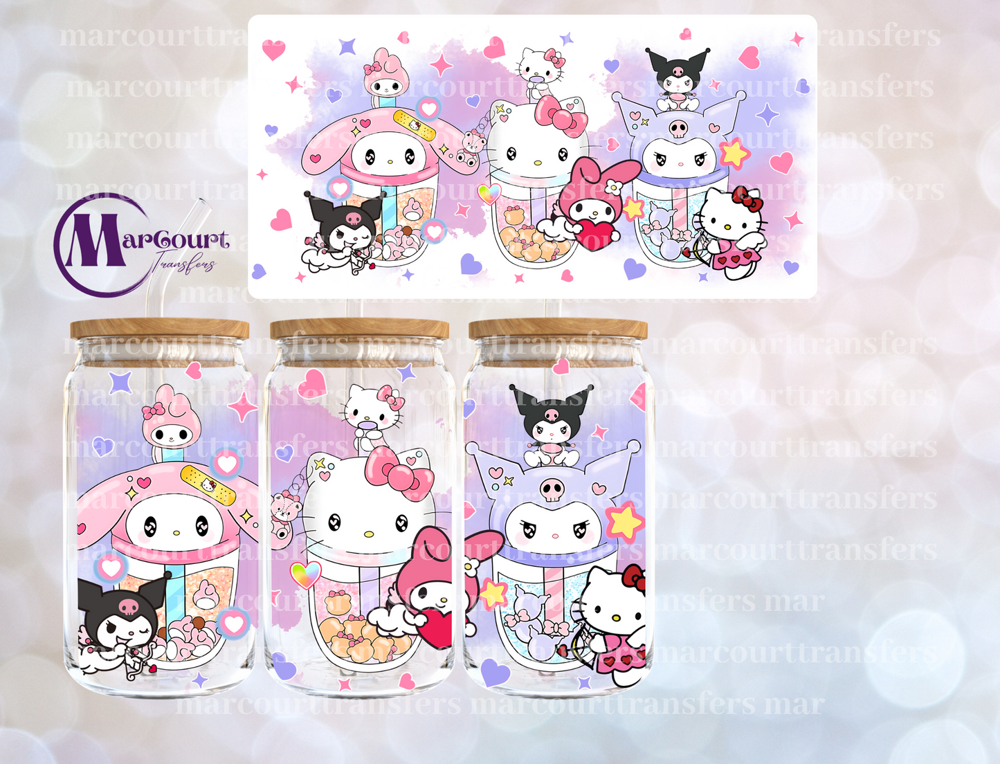 KITTY WITH FRIENDS CUPS-16 0Z-UV DTF CUP WRAP