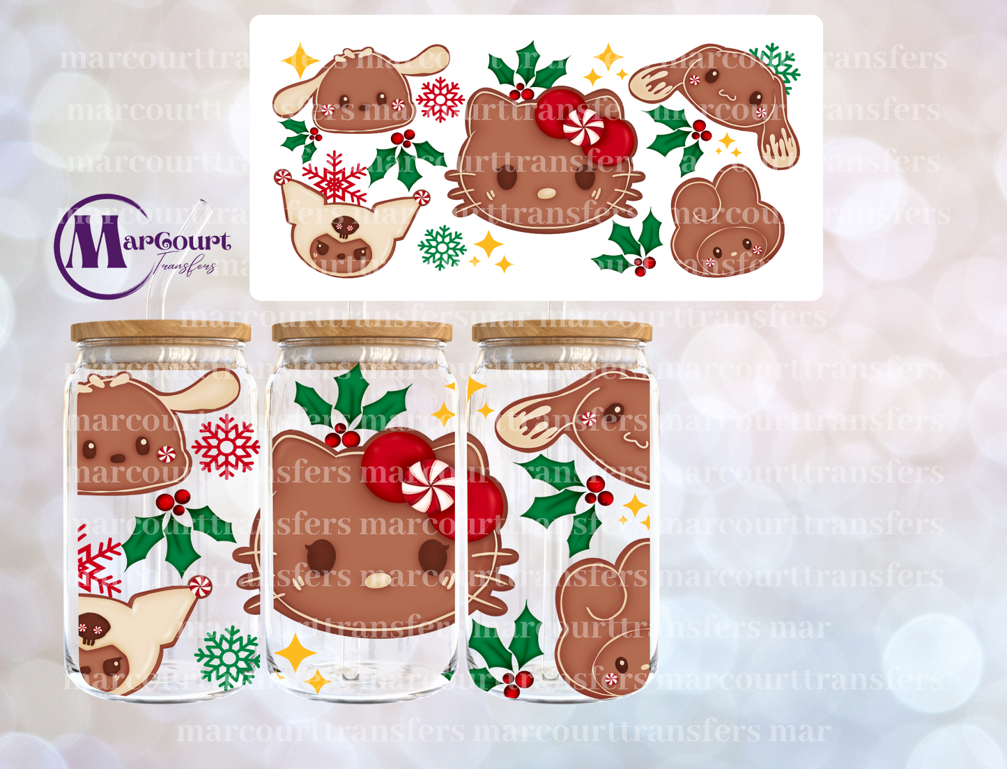 KITTY CHRISTMAS GINGERBREAD-16 0Z-UV DTF CUP WRAP