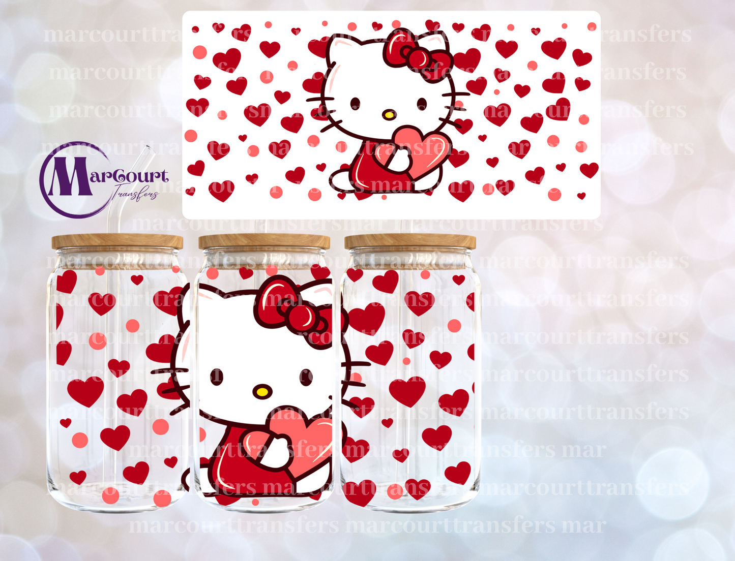 KITTY HEARTS-16 0Z-UV DTF CUP WRAP *RTS