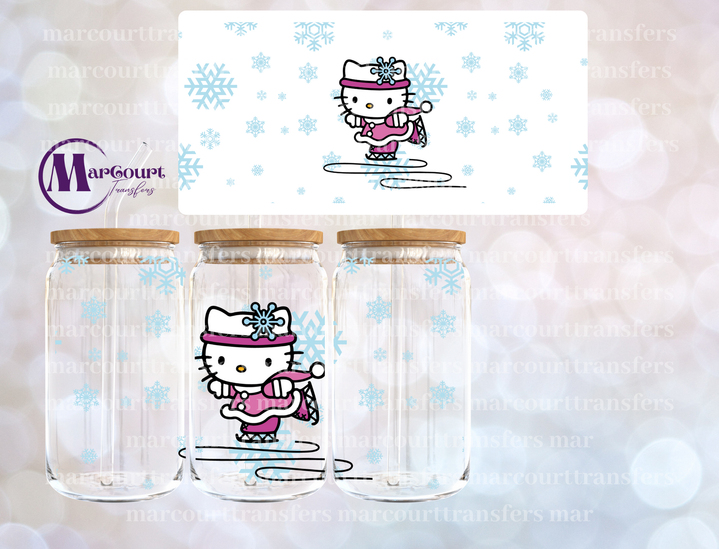 KITTY ICE SKATING-16 0Z-UV DTF CUP WRAP