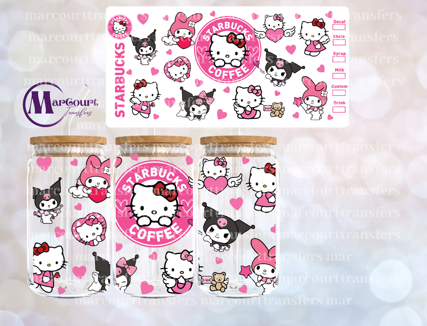 KITTY KUWAII STARBUCKS 2-16 0Z-UV DTF CUP WRAP