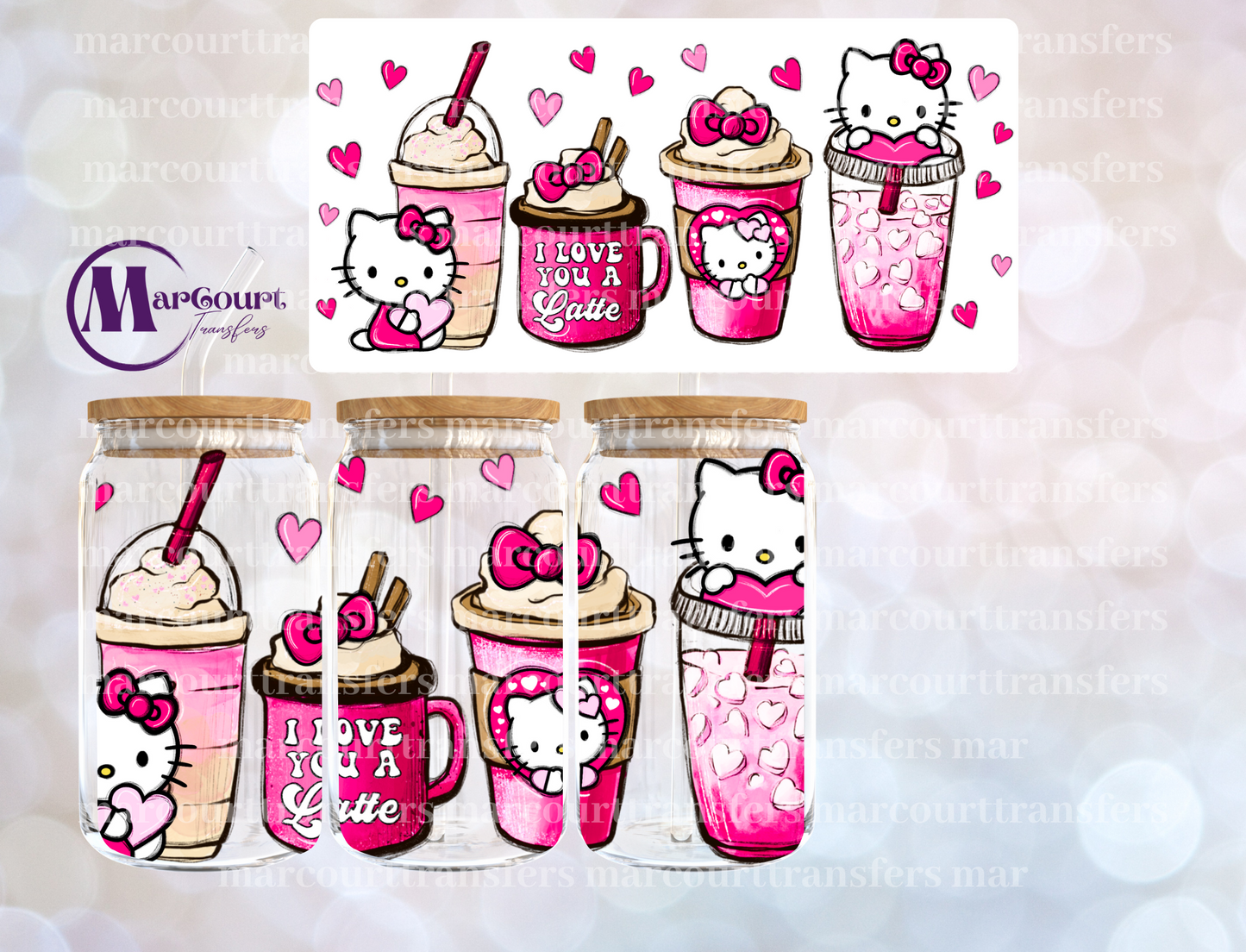 I LOVE YOU LATTE HELLO KITTY-16 0Z-UV DTF CUP WRAP