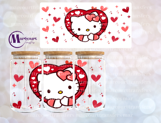 KITTY LOVE HEARTS-16 0Z-UV DTF CUP WRAP *RTS