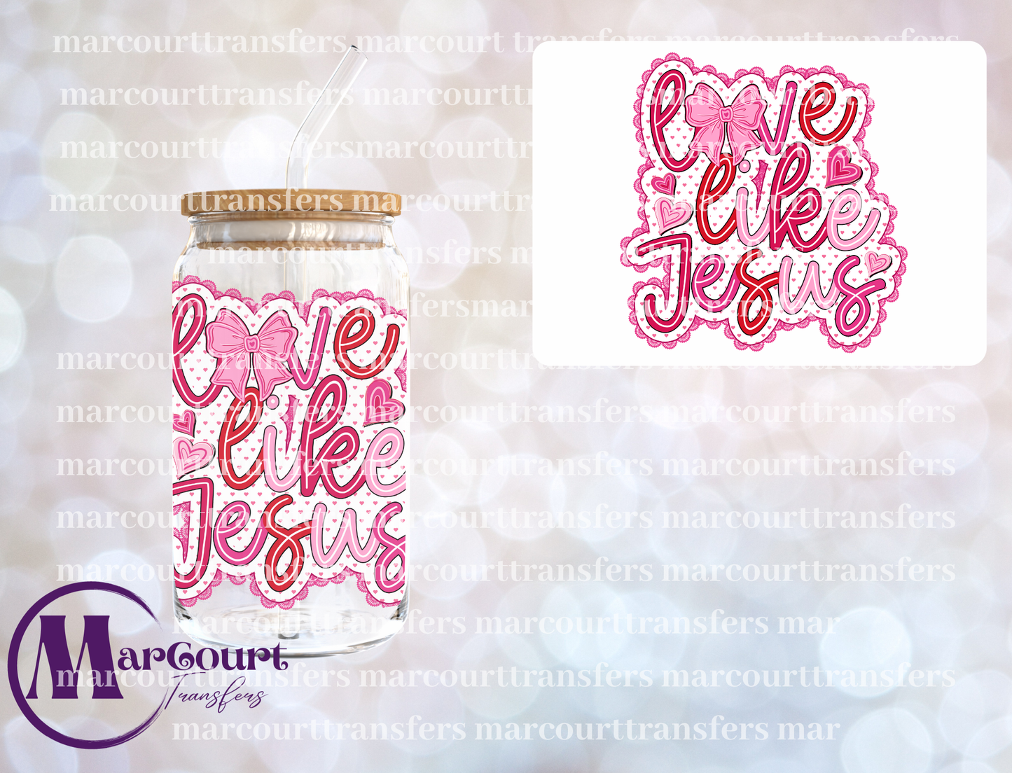 LOVE LIKE JESUS LACE TRIM PINK HEARTS-DECAL-UV DTF CUP WRAP