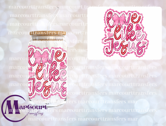LOVE LIKE JESUS LACE TRIM PINK HEARTS-DECAL-UV DTF CUP WRAP