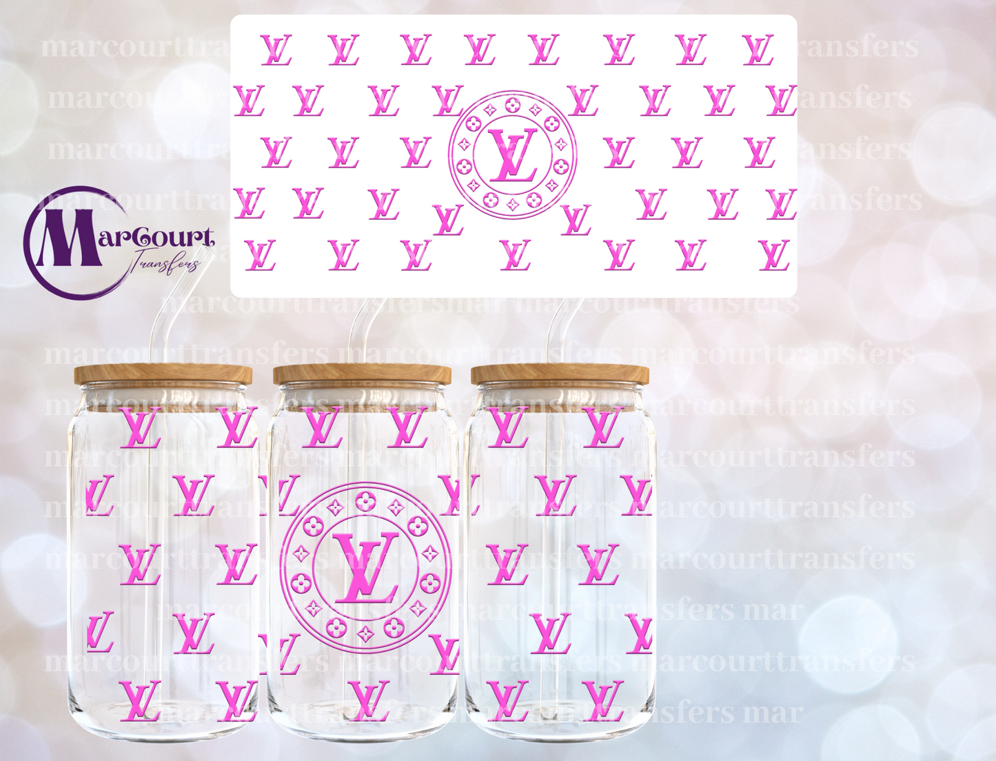 LOUIS INSPIRED CIRCLE LOGO PINK-16 0Z-UV DTF CUP WRAP