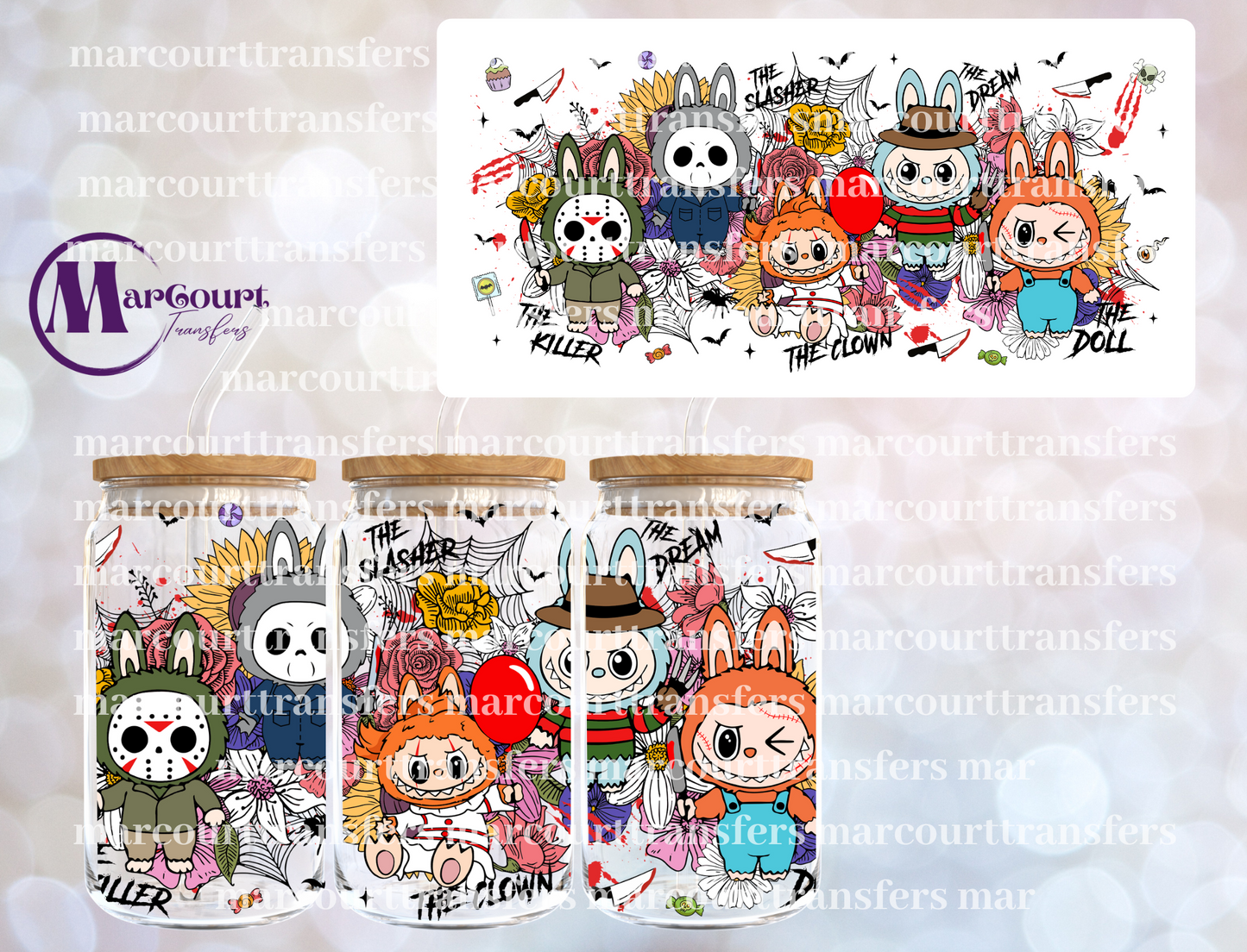 LABUBU HORROR FLORAL-16 0Z-UV DTF CUP WRAP