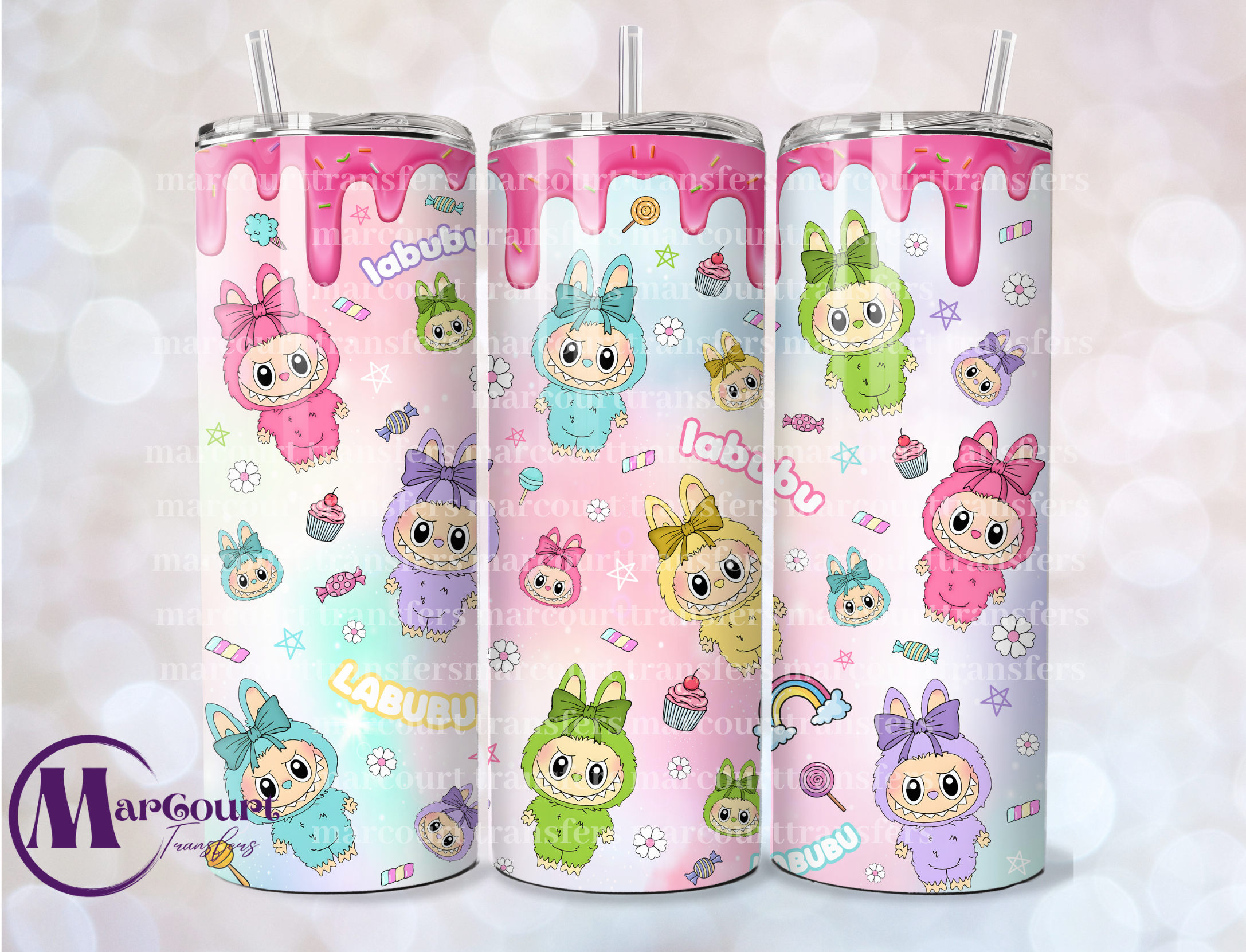 LABUBU PINK DRIP-20 OZ-UV DTF CUP WRAP – MarCourt Transfers