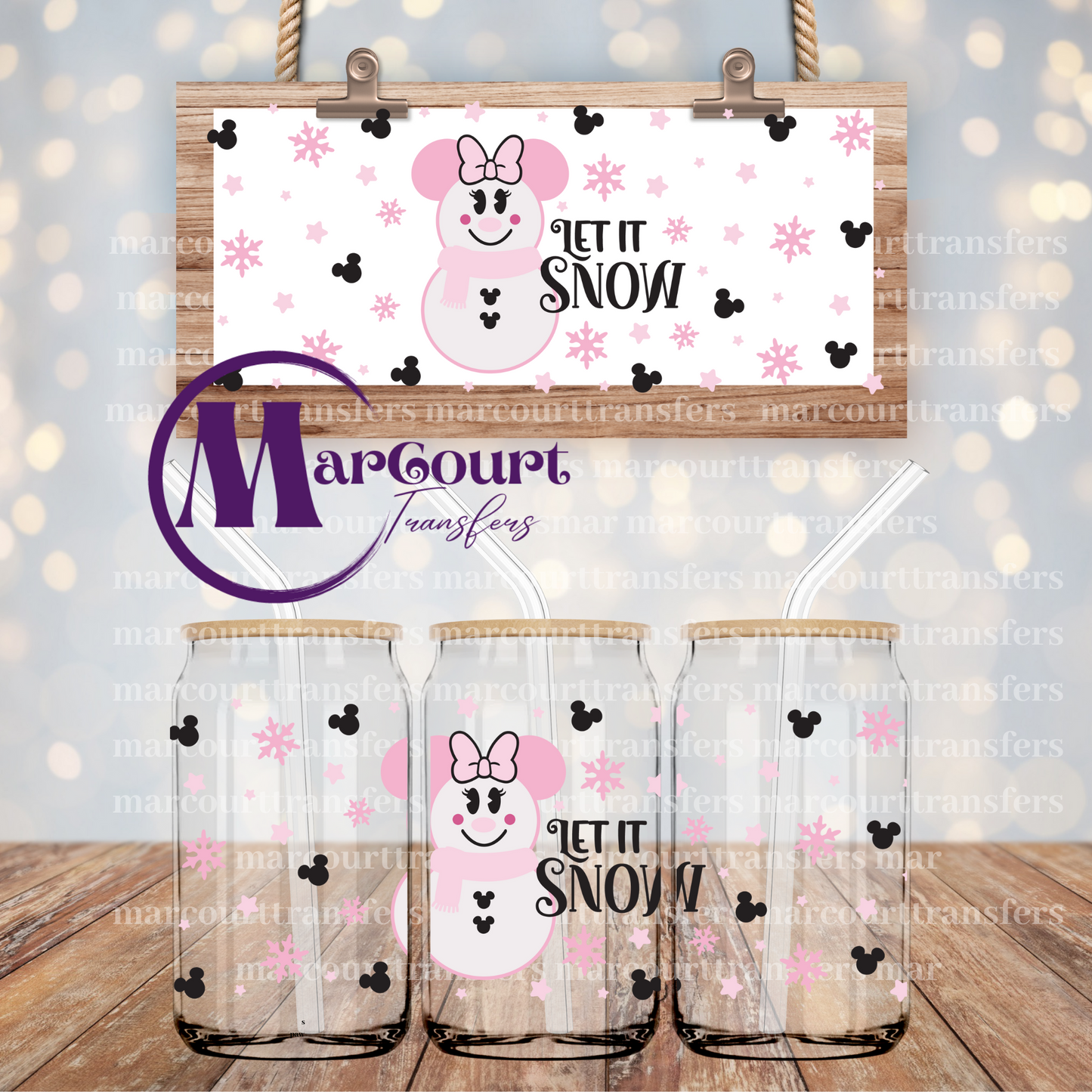 LET IT SNOW PINK MOUSE-16 0Z-UV DTF CUP WRAP