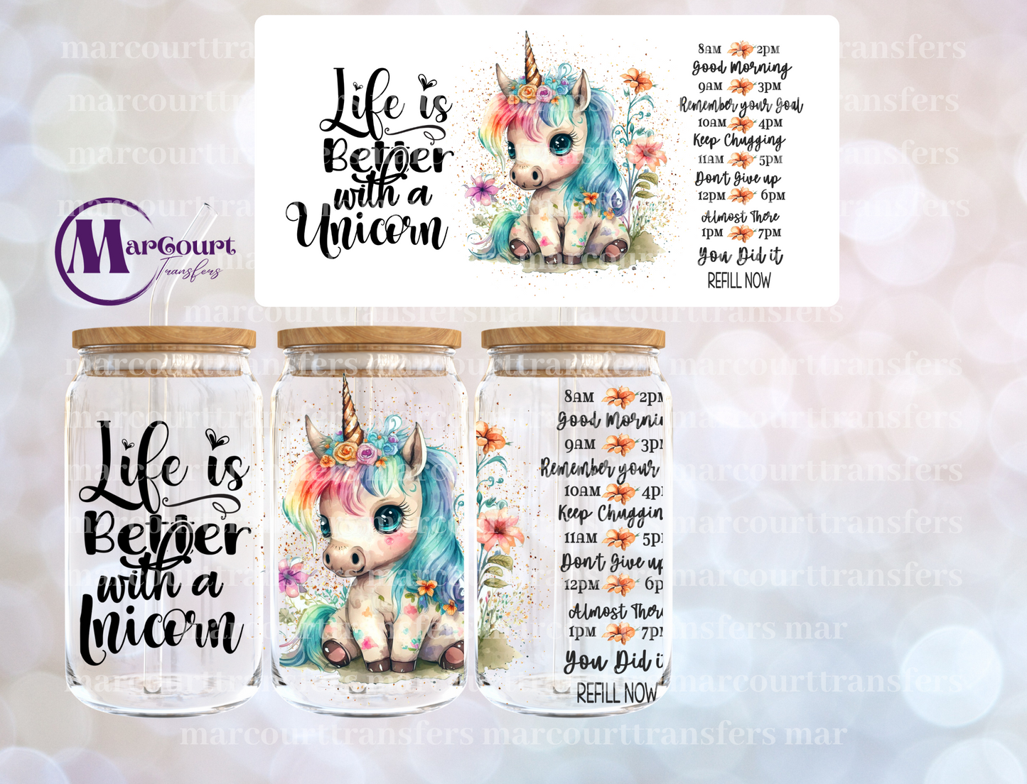 LIFE IS BETTER WITH A UNICORN-16 0Z-UV DTF CUP WRAP