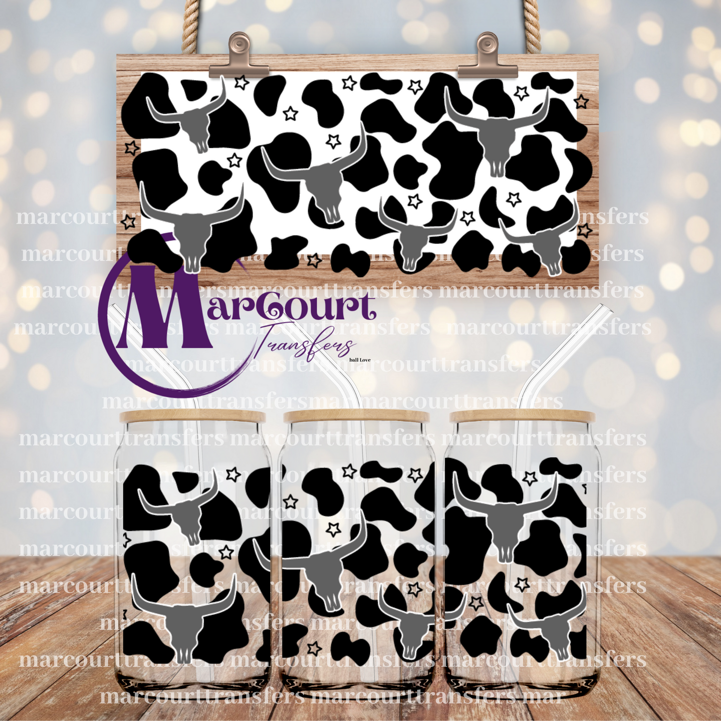 LONGHORN COW PRINT-16 0Z-UV DTF CUP WRAP