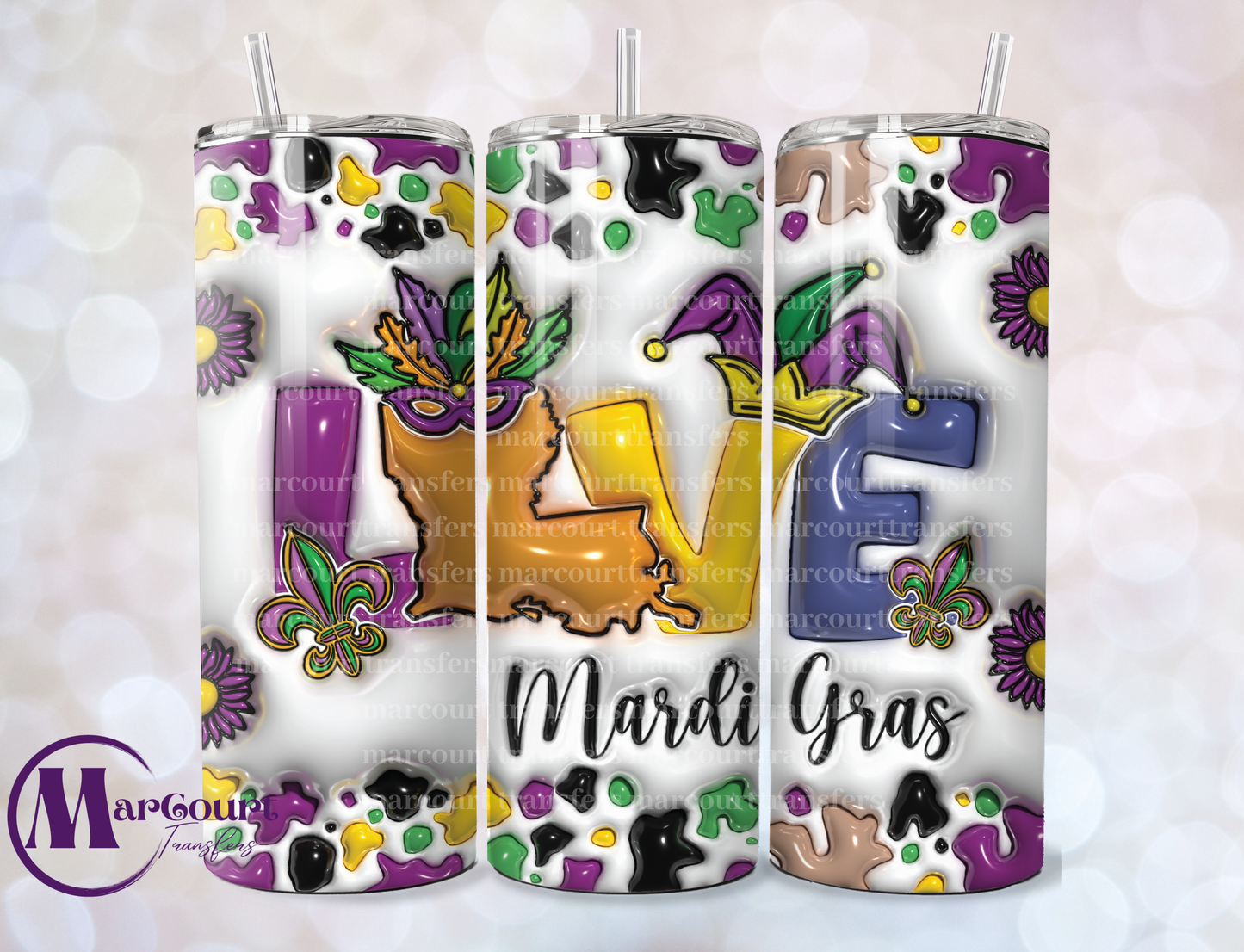 LOVE MARDIS GRAS-SKINNY TUMBLER TRANSFER