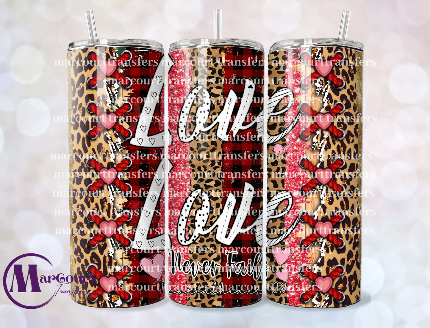 LOVE NEVER FAILS WESTERN-20-SKINNY TUMBLER TRANSFER (SUBLIMATION)